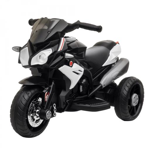 Moto Eléctrica Infantil con 3 Ruedas Trimoto para Niños de +3 Años con Batería 6V Recargable Funciones de Música Bocina Faros 86x42x52 cm Negro y Blanco [9]