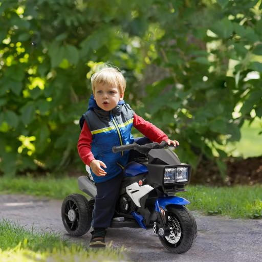 Moto Eléctrica Infantil con Luces Bocina Música Neumáticos Anchos Moto para Niños con Velocidad 3 km/h Azul