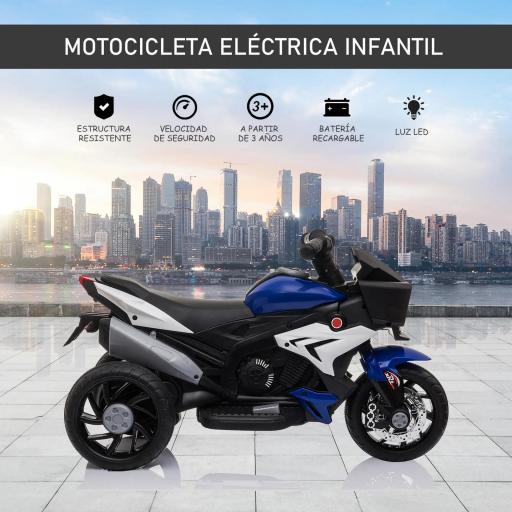 Moto Eléctrica Infantil con Luces Bocina Música Neumáticos Anchos Moto para Niños con Velocidad 3 km/h Azul [6]