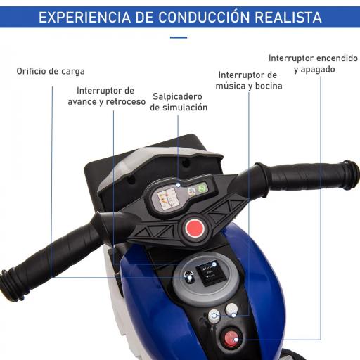 Moto Eléctrica Infantil con Luces Bocina Música Neumáticos Anchos Moto para Niños con Velocidad 3 km/h Azul [2]