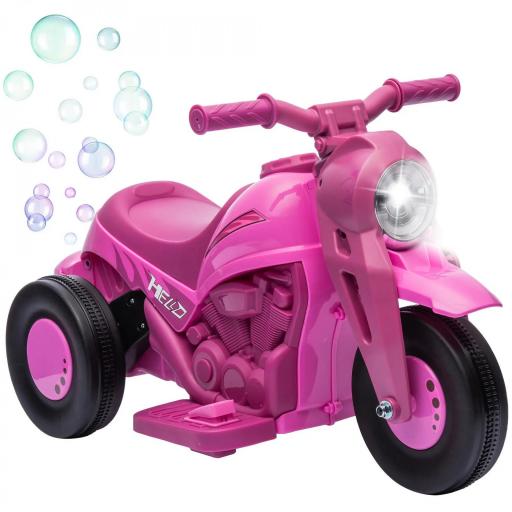 Moto eléctrica para niños 2-5 años, 3 ruedas, 6 V, 3 km/h, con función de burbujas, efectos luminosos y sonoros, Rosa [2]