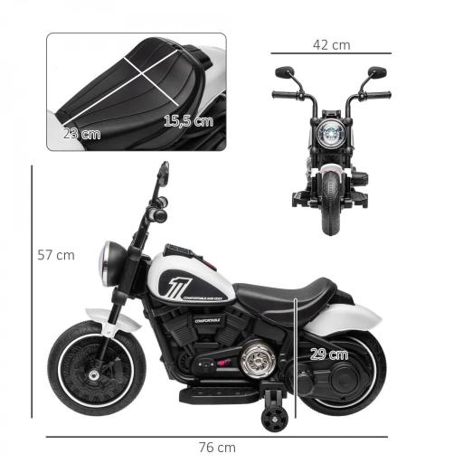 Moto Eléctrica para Niños de 18-36 Meses con Batería 6V Faro y Ruedas Auxiliares Desmontables Blanco [7]