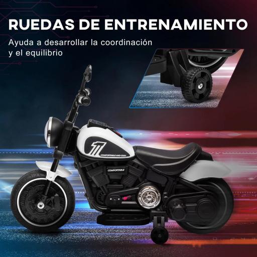 Moto Eléctrica para Niños de 18-36 Meses con Batería 6V Faro y Ruedas Auxiliares Desmontables Blanco [5]