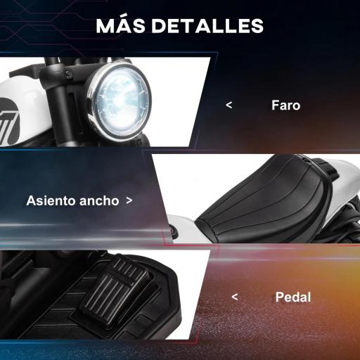 Moto Eléctrica para Niños de 18-36 Meses con Batería 6V Faro y Ruedas Auxiliares Desmontables Blanco [1]