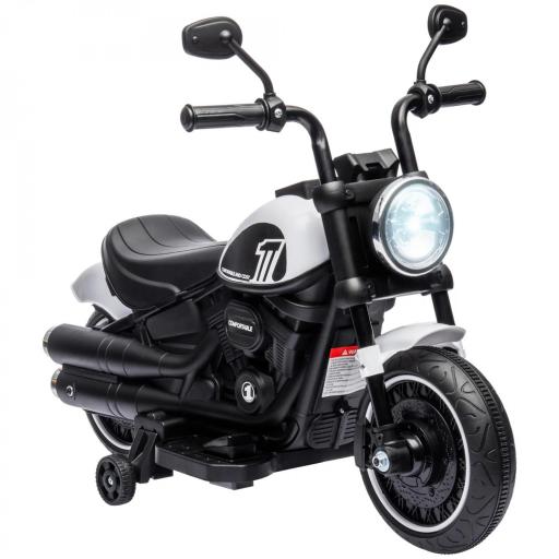 Moto Eléctrica para Niños de 18-36 Meses con Batería 6V Faro y Ruedas Auxiliares Desmontables Blanco [3]