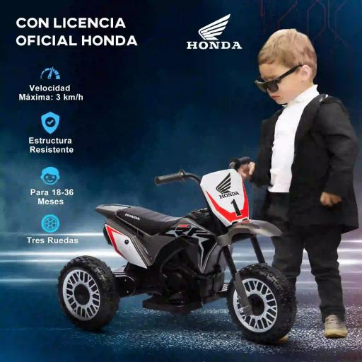 Moto Eléctrica Infantil con Licencia Honda CRF450RL con Velocidad 3 km/h Bocina Sonido de Arranque 71x40,5x43,5 cm Gris [1]
