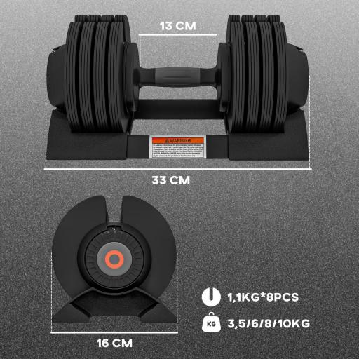 Mancuerna Ajustable 4 en 1 10 kg Ajuste Rápido de Peso con Base de Almacenaje Mango Antideslizante para Gimnasio en Casa [2]