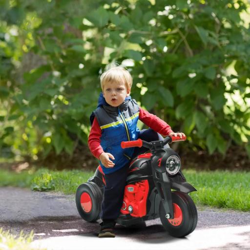 Moto Eléctrica para Niños de +2 Años con Función de Soplar Burbujas Faros Música Velocidad 3 km/h Carga 30 kg Rojo