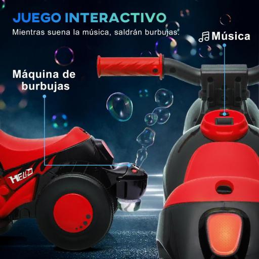 Moto Eléctrica para Niños de +2 Años con Función de Soplar Burbujas Faros Música Velocidad 3 km/h Carga 30 kg Rojo [8]