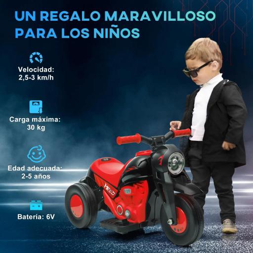 Moto Eléctrica para Niños de +2 Años con Función de Soplar Burbujas Faros Música Velocidad 3 km/h Carga 30 kg Rojo [5]