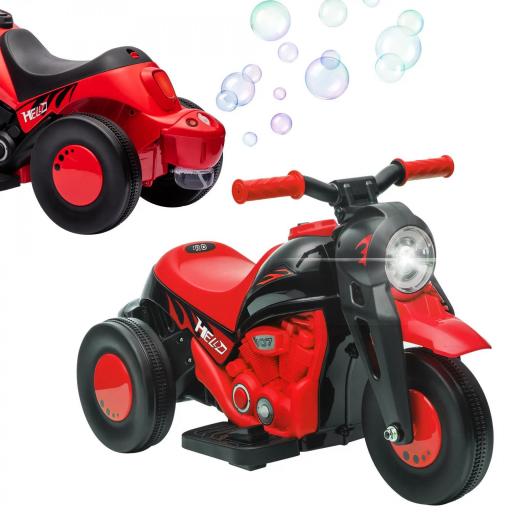 Moto Eléctrica para Niños de +2 Años con Función de Soplar Burbujas Faros Música Velocidad 3 km/h Carga 30 kg Rojo [6]