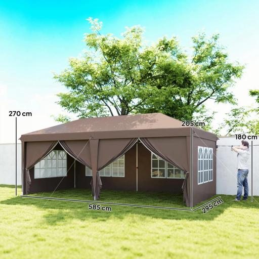 Carpa Plegable 6x3 m Pop-up con 4 Laterales Desmontables Cenador de Jardín con 4 Ventanas y Bolsa de Transporte Café [1]