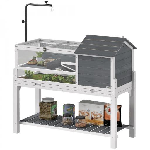 Casa para Tortugas de Madera con Soporte para Lámpara Ajustable Techos Abatibles Bandeja Extraíble y Estante Inferior [8]
