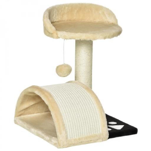 Árbol Rascador para Gatos Pequeños Altura 46 cm de 2 Niveles Árbol para Gatos con Poste Tablero para Rascar Plataformas y Juguete de Bola Colgante 35,5x37x46 cm Beige [8]