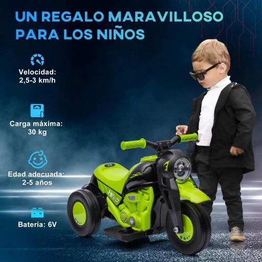 Moto Eléctrica para Niños de +2 Años con Función de Soplar Burbujas Faros Música Velocidad 3 km/h Carga 30 kg Verde [8]
