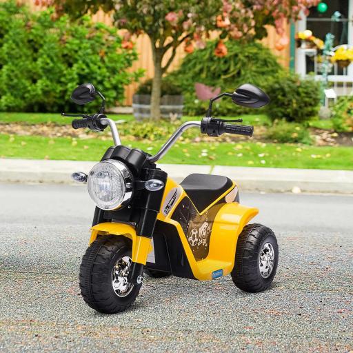 Moto Eléctrica Infantil con 3 Ruedas Moto Eléctrica para Niños de 18-36 Meses Triciclo a Batería 6V con Faro Bocina 72x57x56 cm Amarillo