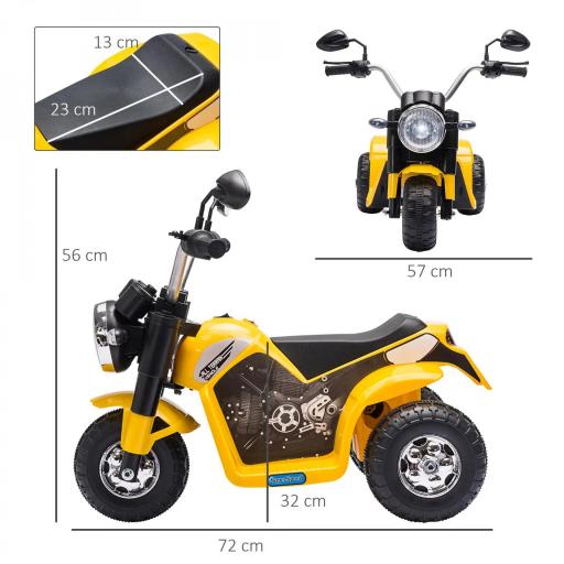 Moto Eléctrica Infantil con 3 Ruedas Moto Eléctrica para Niños de 18-36 Meses Triciclo a Batería 6V con Faro Bocina 72x57x56 cm Amarillo [6]
