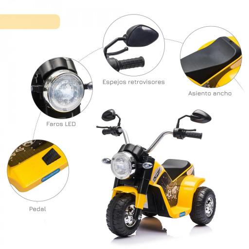 Moto Eléctrica Infantil con 3 Ruedas Moto Eléctrica para Niños de 18-36 Meses Triciclo a Batería 6V con Faro Bocina 72x57x56 cm Amarillo [1]