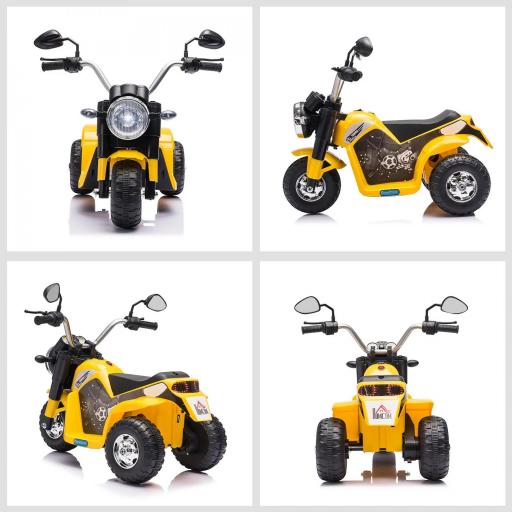 Moto Eléctrica Infantil con 3 Ruedas Moto Eléctrica para Niños de 18-36 Meses Triciclo a Batería 6V con Faro Bocina 72x57x56 cm Amarillo [4]
