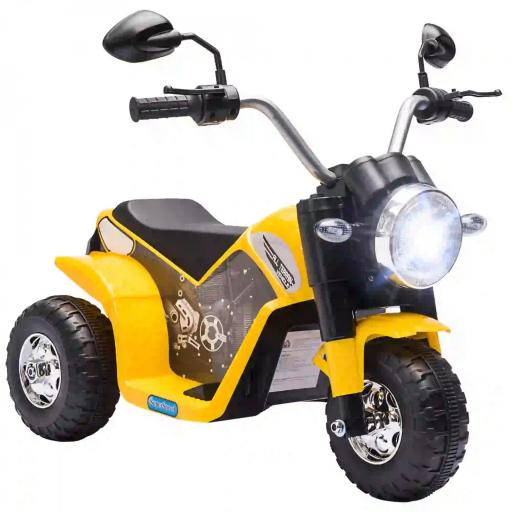 Moto Eléctrica Infantil con 3 Ruedas Moto Eléctrica para Niños de 18-36 Meses Triciclo a Batería 6V con Faro Bocina 72x57x56 cm Amarillo [2]