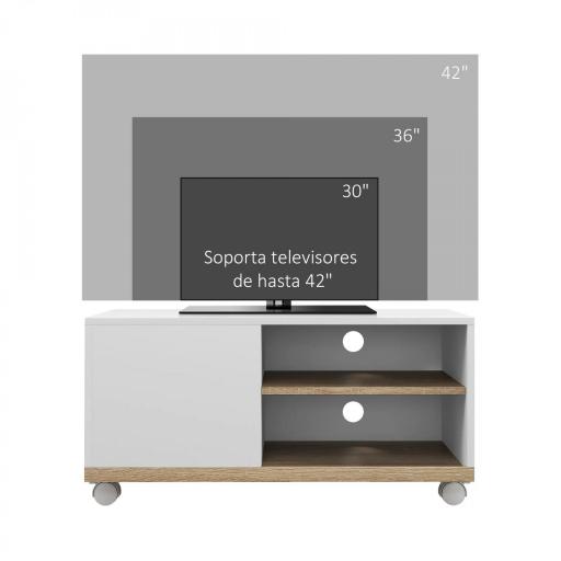 Mueble TV con Ruedas Mueble de Salón Mesa para Televisores de 42" con Puerta y 2 Estantes 80x45x39,5 cm Blanco [2]