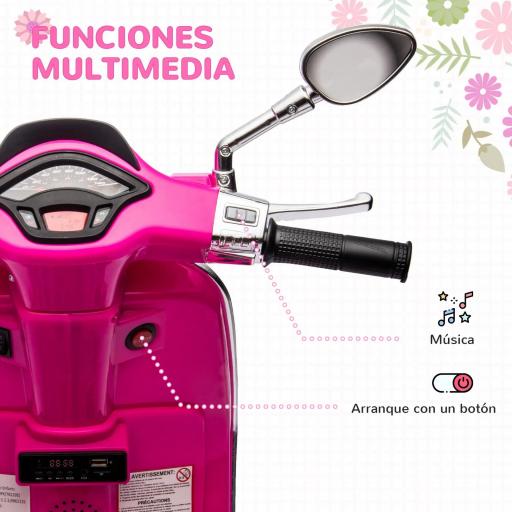 Moto Eléctrica para Niños de +3 Años con Licencia Vespa con USB MP3 Luz LED Radio FM Velocidad 3 km/h Carga 35kg Rosa [4]