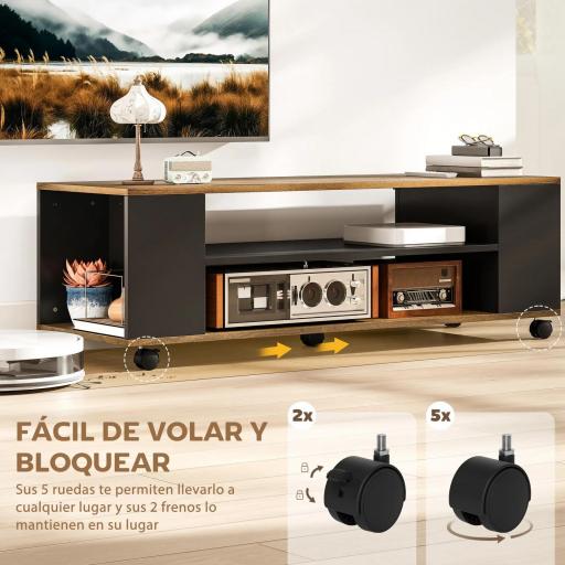 Mueble de TV Suspendido o de Pie con Ruedas 4 Estantes para Televisión de 55 Pulgadas 120x40x38,5 cm Nogal y Negro [4]