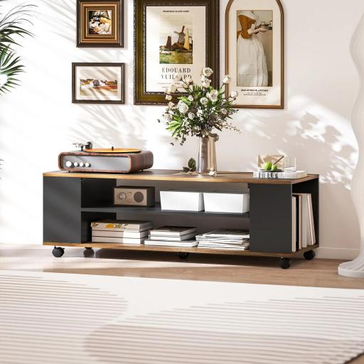 Mueble de TV Suspendido o de Pie con Ruedas 4 Estantes para Televisión de 55 Pulgadas 120x40x38,5 cm Nogal y Negro [7]
