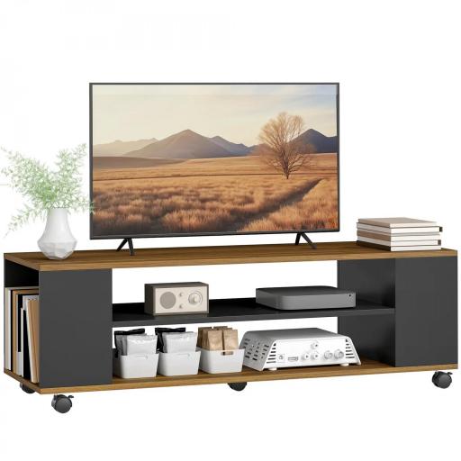 Mueble de TV Suspendido o de Pie con Ruedas 4 Estantes para Televisión de 55 Pulgadas 120x40x38,5 cm Nogal y Negro [9]