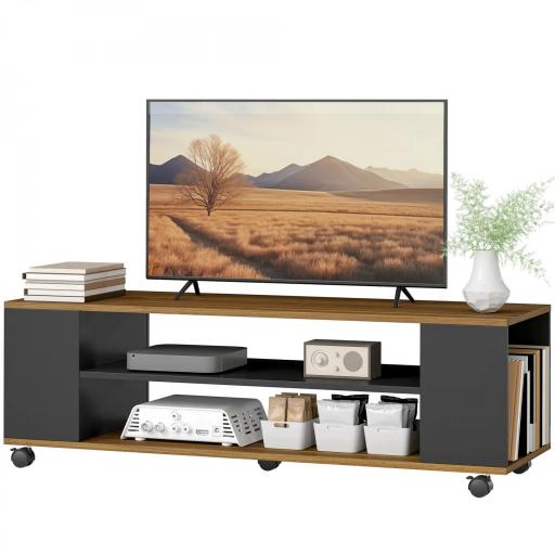 Mueble de TV Suspendido o de Pie con Ruedas 4 Estantes para Televisión de 55 Pulgadas 120x40x38,5 cm Nogal y Negro [8]