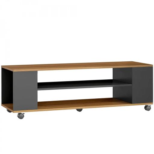 Mueble de TV Suspendido o de Pie con Ruedas 4 Estantes para Televisión de 55 Pulgadas 120x40x38,5 cm Nogal y Negro [10]