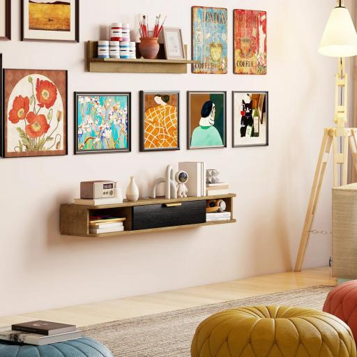 Conjunto de Muebles de Salón Muebles de TV con Estante de Pared Compartimentos Orificios para Cables 120x24x16 cm Roble [7]