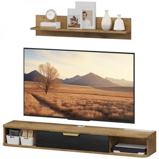 Conjunto de Muebles de Salón Muebles de TV con Estante de Pared Compartimentos Orificios para Cables 120x24x16 cm Roble [9]