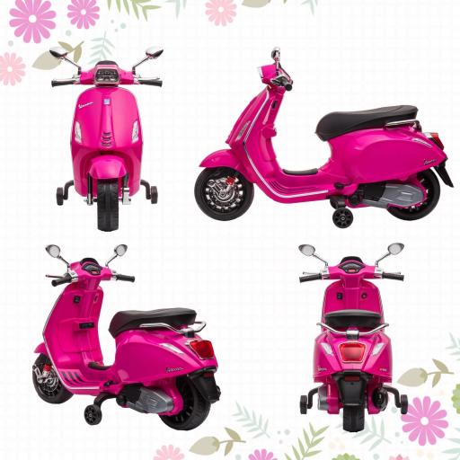 Moto Eléctrica para Niños de +3 Años con Licencia Vespa con USB MP3 Luz LED Radio FM Velocidad 3 km/h Carga 35kg Rosa [2]
