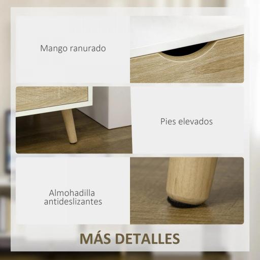 Mueble de TV con Cajón y 2 Puertas para Televisores de hasta 50" 110x40x50 cm Blanco y Madera Natural [2]