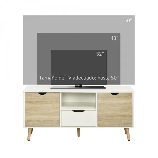 Mueble de TV con Cajón y 2 Puertas para Televisores de hasta 50" 110x40x50 cm Blanco y Madera Natural [4]