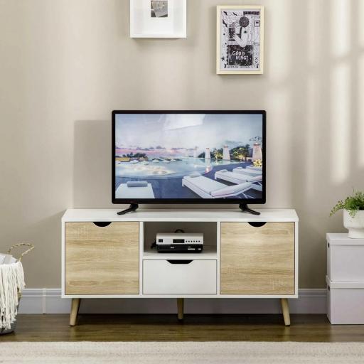 Mueble de TV con Cajón y 2 Puertas para Televisores de hasta 50" 110x40x50 cm Blanco y Madera Natural [5]