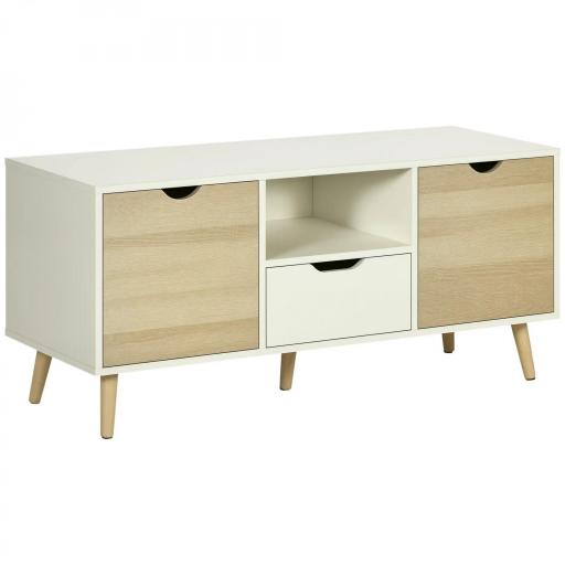 Mueble de TV con Cajón y 2 Puertas para Televisores de hasta 50" 110x40x50 cm Blanco y Madera Natural [9]