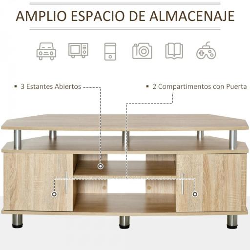 Mesa para TV para Televisores de hasta 55 Pulgadas con 2 Puertas y 2 Estantes para Dormitorio 120x39,5x52 cm Roble [2]