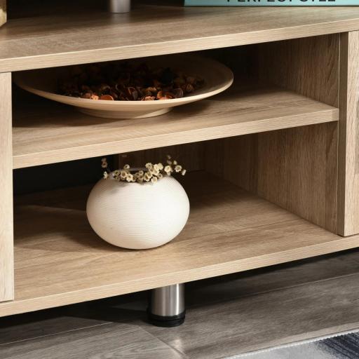 Mesa para TV para Televisores de hasta 55 Pulgadas con 2 Puertas y 2 Estantes para Dormitorio 120x39,5x52 cm Roble [7]