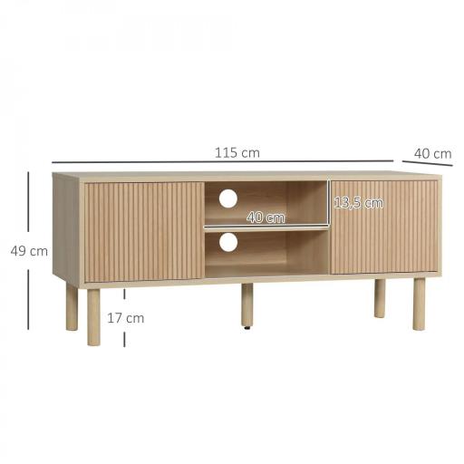 Mesa de TV con Puertas Correderas Estantes Abiertos Orificios para Cables para Televisión hasta 50 Pulgadas Natural [1]