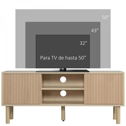 Mesa de TV con Puertas Correderas Estantes Abiertos Orificios para Cables para Televisión hasta 50 Pulgadas Natural [2]