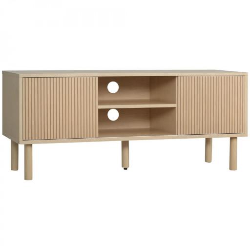 Mesa de TV con Puertas Correderas Estantes Abiertos Orificios para Cables para Televisión hasta 50 Pulgadas Natural [9]