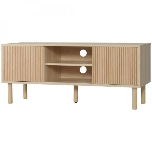Mesa de TV con Puertas Correderas Estantes Abiertos Orificios para Cables para Televisión hasta 50 Pulgadas Natural [8]