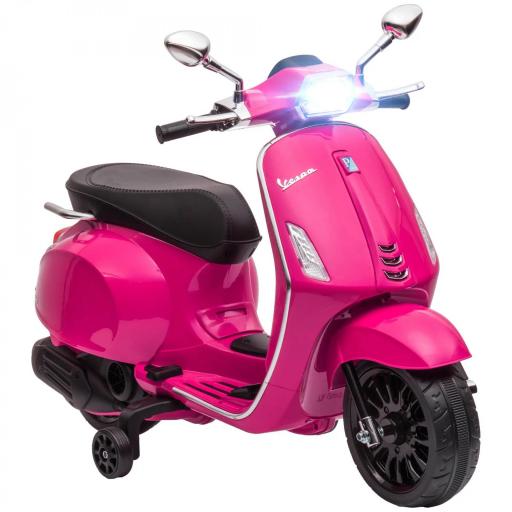 Moto Eléctrica para Niños de +3 Años con Licencia Vespa con USB MP3 Luz LED Radio FM Velocidad 3 km/h Carga 35kg Rosa [9]