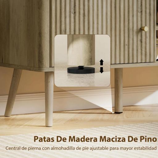 Mesa de TV con Puerta Estante Ajustable Compartimentos Abiertos y Orificio para Televisión hasta 55 Pulgadas Roble [5]