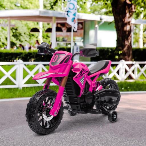 Moto Eléctrica para Niños de +3 Años Moto de Batería para Niños 12V con Ruedas Auxiliar y Bocina Carga 30 kg Rosa