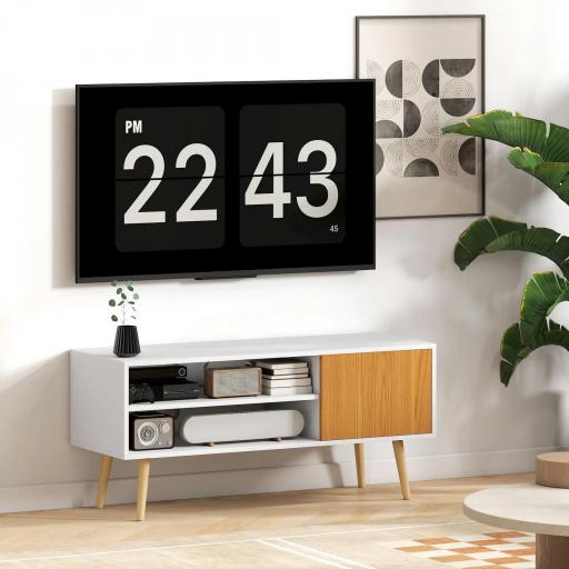 Mueble de TV con 2 Compartimentos Orificio para Cables para Televisión de 55 Pulgadas 110x40x50 cm Blanco y Natural [7]