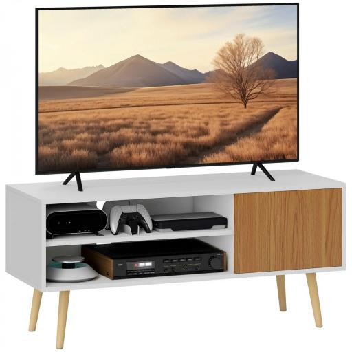 Mueble de TV con 2 Compartimentos Orificio para Cables para Televisión de 55 Pulgadas 110x40x50 cm Blanco y Natural [8]