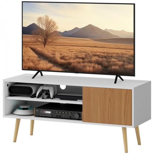 Mueble de TV con 2 Compartimentos Orificio para Cables para Televisión de 55 Pulgadas 110x40x50 cm Blanco y Natural [9]